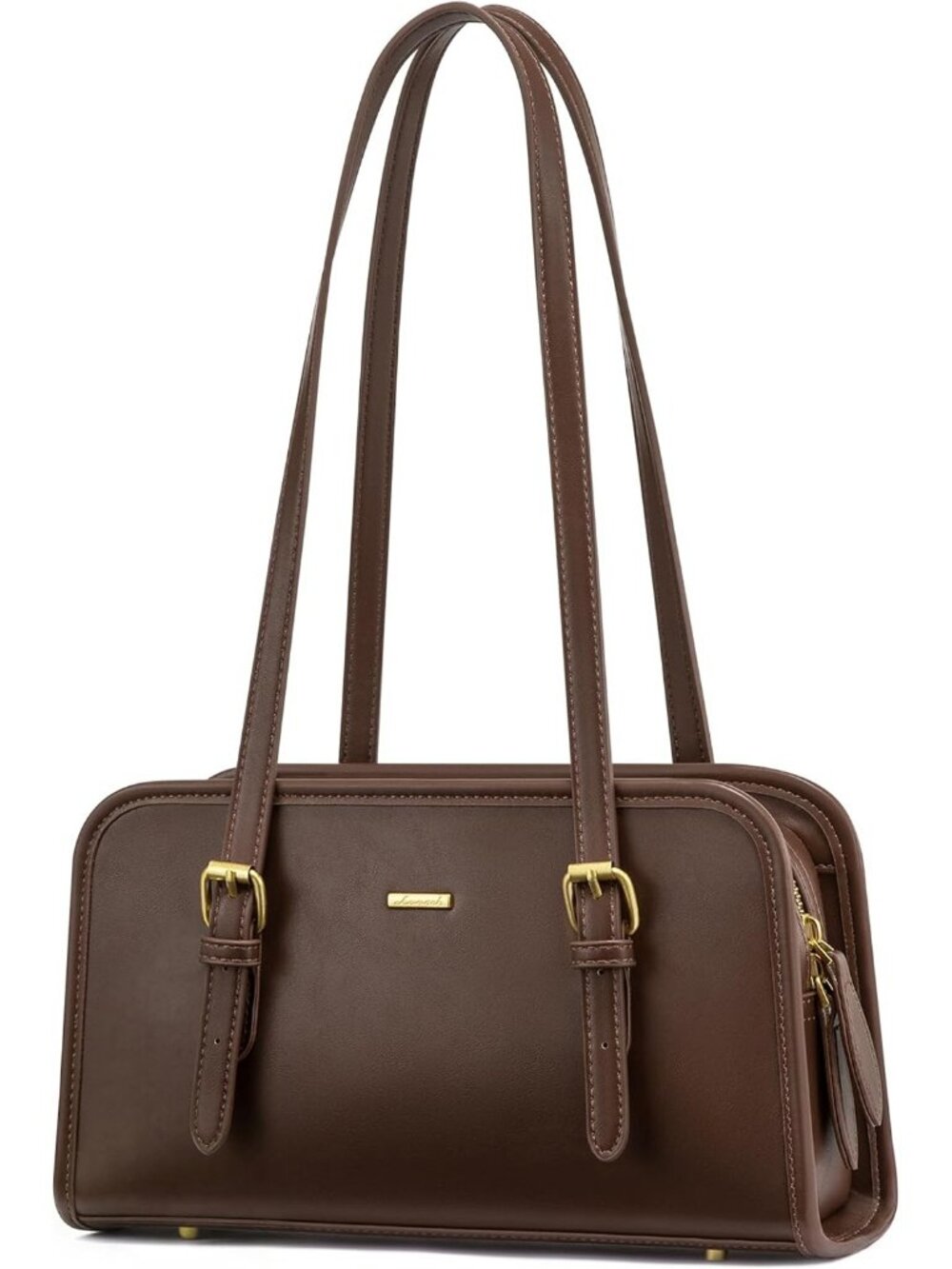 Women Dark Brown Mini Leather Hobo Shoulder Bag Vintage Zip Clutch Trendy Purse